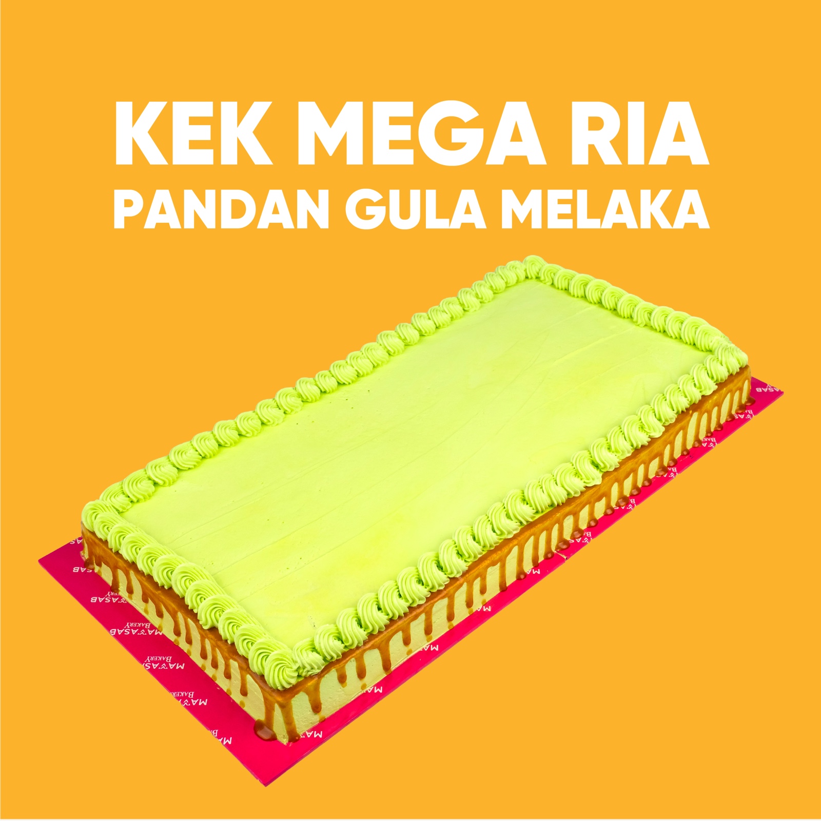 Cake Mega Ria 10x20 Inci (Pandan Gula Melaka) Mamasab