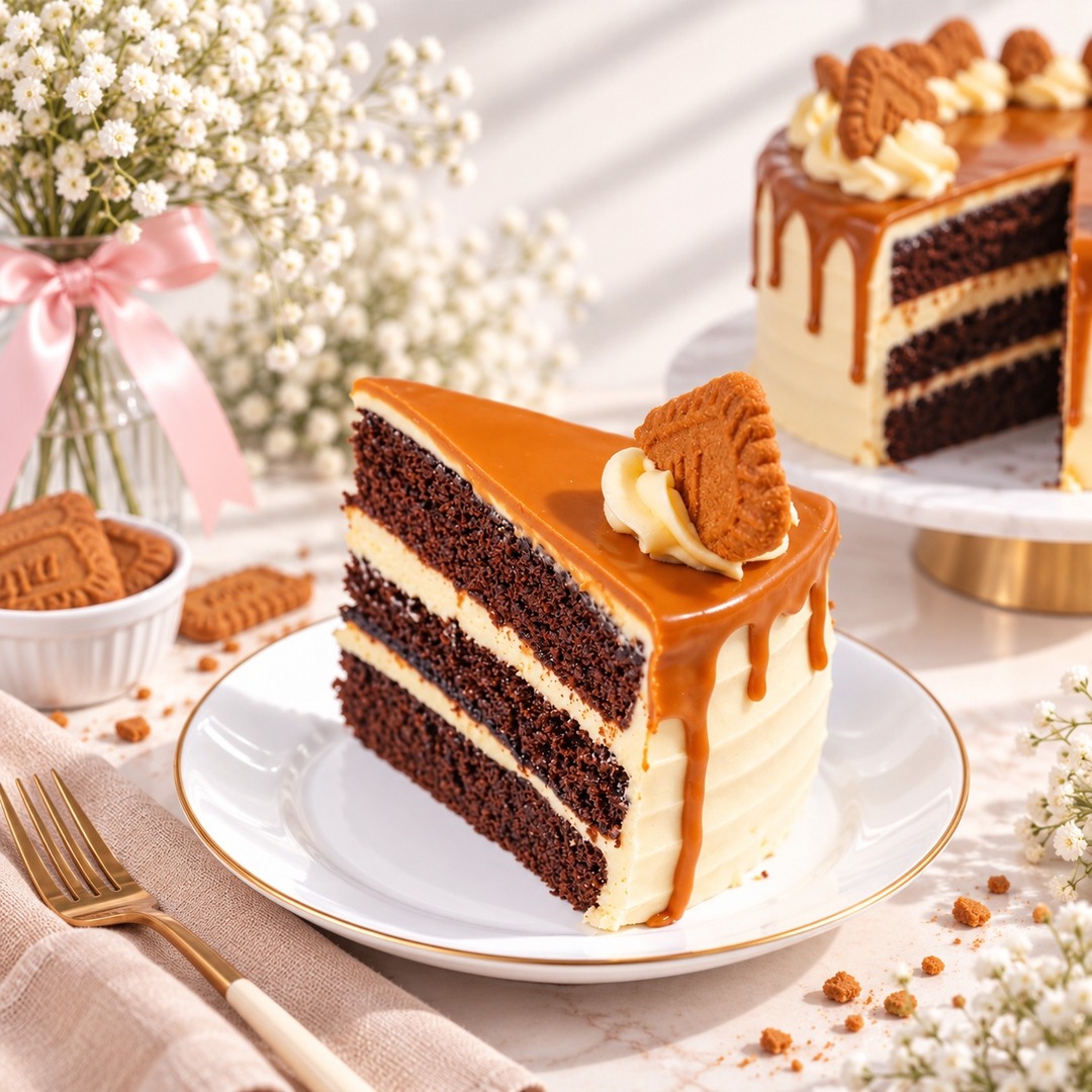 Biscoff Flood Chocolate Cake (Slice) Mamasab